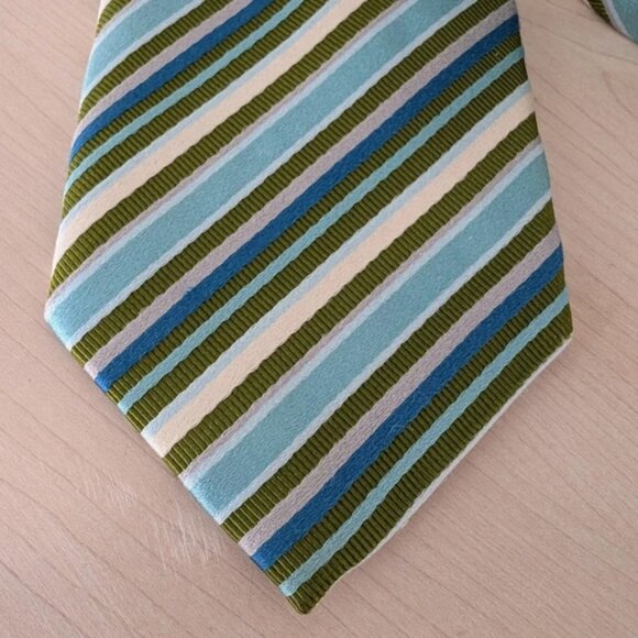 Canali Striped Silk Tie green and blue - Picture 3 of 9